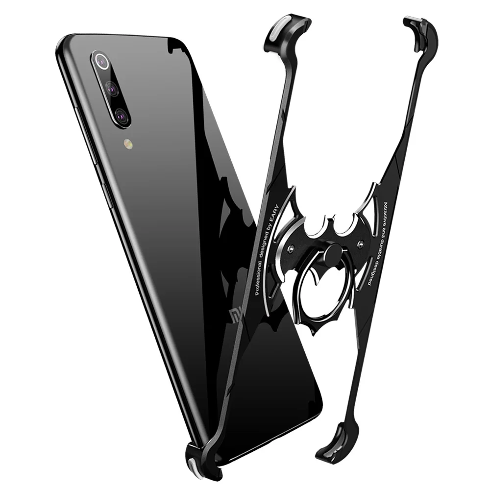 black OATSBASF Летучая Мышь Дизайн бампер Роскошный металлический чехол для Xiaomi mi 9 mi 8 чехол персональный корпус металлический бампер крышка с кольцом держатель - Цвет: black