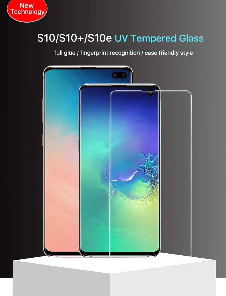 УФ жидкое закаленное стекло для защиты экрана для samsung Galaxy S10 Plus S10e полная клеевая стеклянная пленка для экрана с разблокировкой отпечатков пальцев