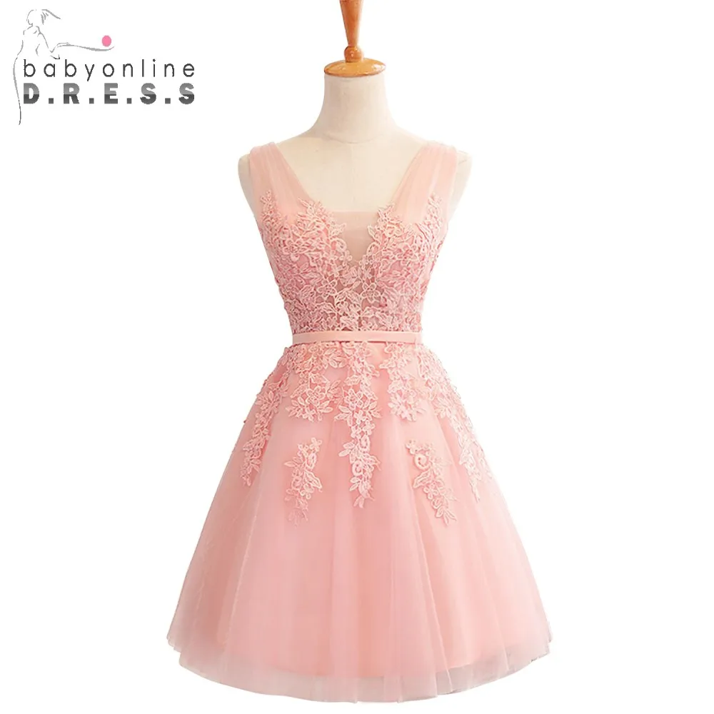Мини короткие платья 2017 тюль аппликации Вырез V бальное платье с кружева Пышние