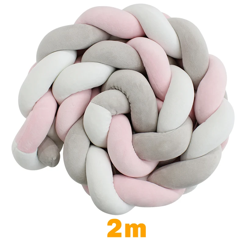 Pink Grey 2m 200 см длина Детская кровать бампер чистый цвет плетение плюшевый ребенок защита для кроватки для новорожденных украшения детской комнаты - Цвет: Pink Grey 2m
