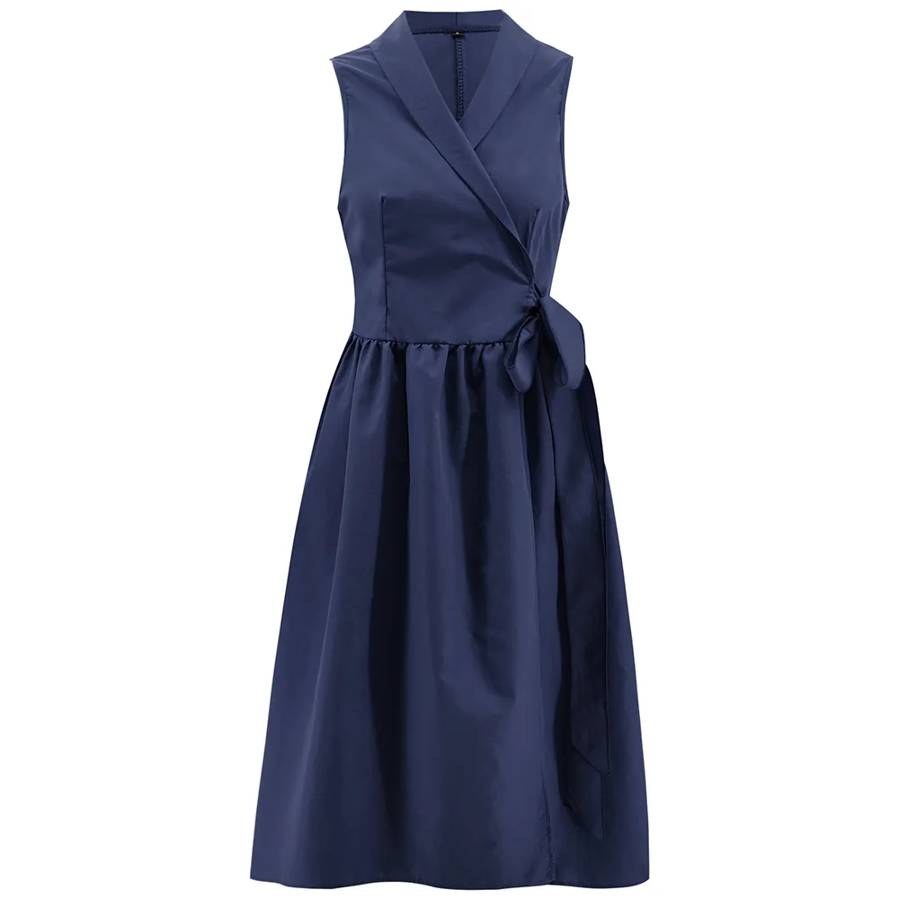 LISM Sexy Turn-down Collar Sleeveless Womens Dress Side Slit Navy Blue Midi Vestidos Wedding Party Belted Vintage Burgundy | Женская
