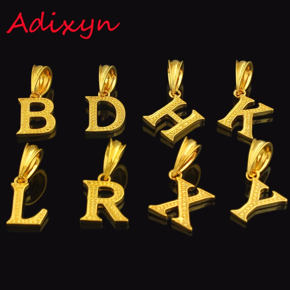 Фото Adixyn (одна штука) маленькая цепочка с подвеской в виде букв золотого цвета с английскими буквами, ювелирные изделия для женщин/девушек с цепочкой 45 см №2