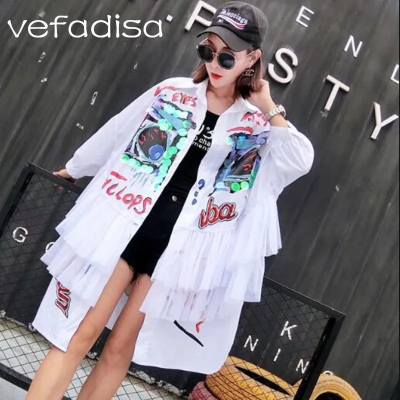 Vefadisa рубашка с буквенным принтом для женщин 2018 новая весенняя одежда кружево
