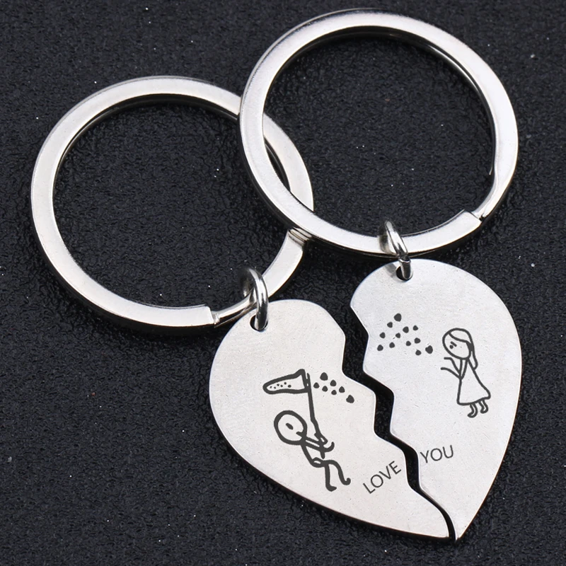 A Pair Fashion Heart Keychain Engraved Love You Stick Figure Lover For Couple Lovers Trendy Gift Exclusive Key Ring | Украшения и