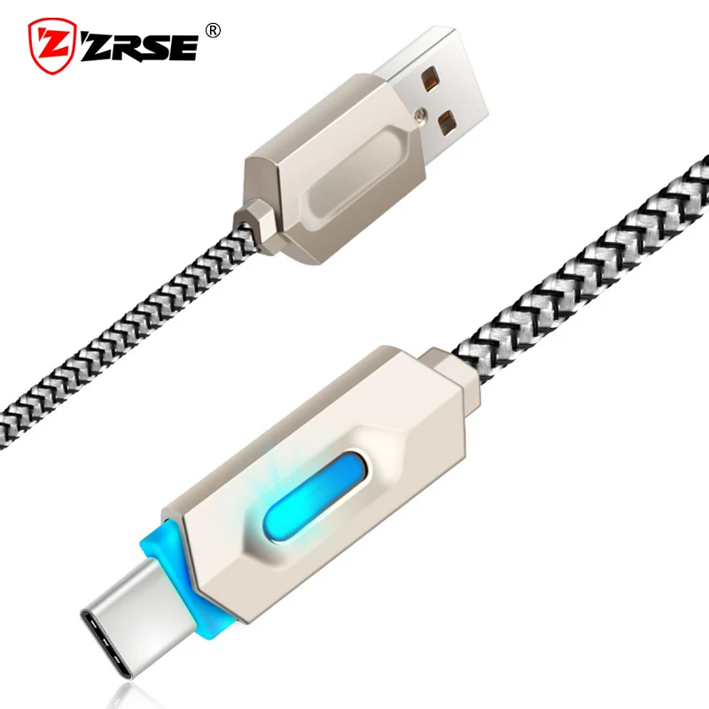 ZRSE светодиодный usb type-C кабель для быстрой зарядки и передачи данных USB C кабель type-C нейлоновый кабель для зарядки мобильных телефонов для Xiaomi samsung huawei Cabo