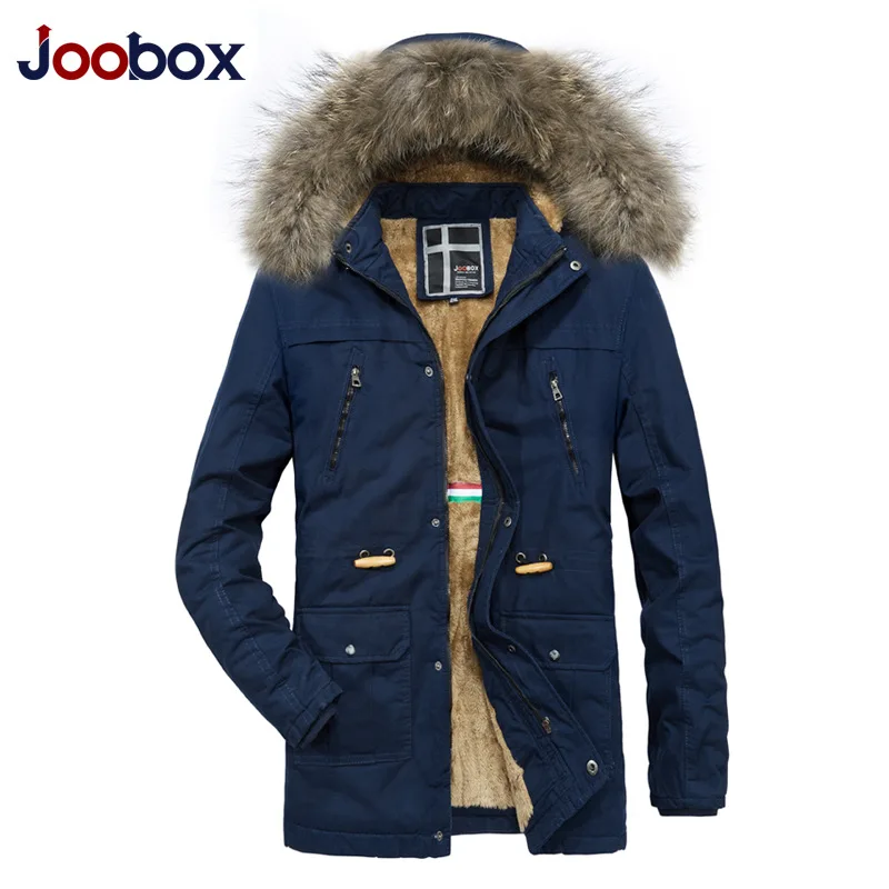 JOOBOX новая зимняя куртка мужская черная парка с капюшоном меховой воротник теплое