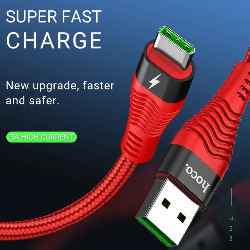 hoco usb cable to type c 5a fast charging usb c wire usbc charger c type cord for samsung xiaomi huawei mobile phone android free global shipping