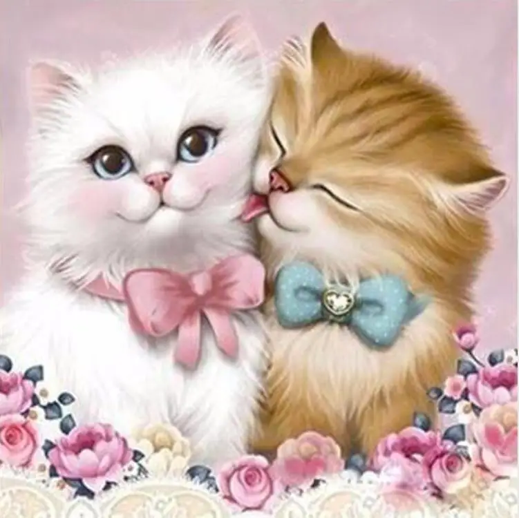 Diamond Painting Cat DIY 3D Embroidery Couple Kitten Mosaic Drawings Rose Lovers Animal Wedding Beading Kits | Дом и сад