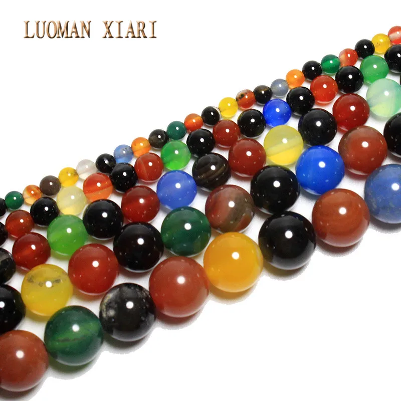 Круглые цветные бусины из агата LUOMAN XIAR для изготовления ювелирных изделий