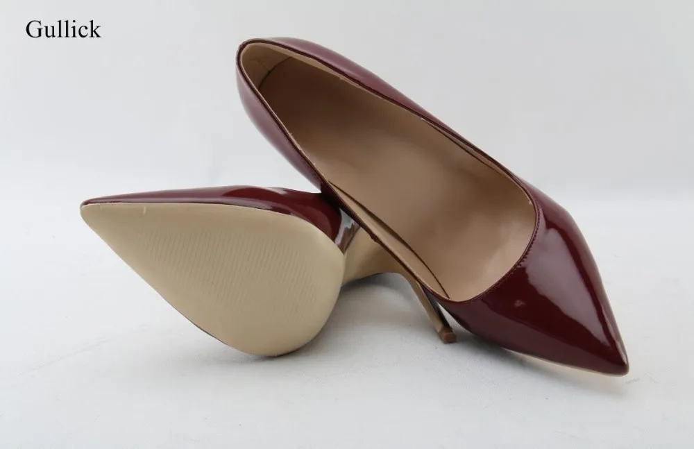 Бордовые туфли на высоком каблуке туфли-лодочки из лакированной кожи с острым