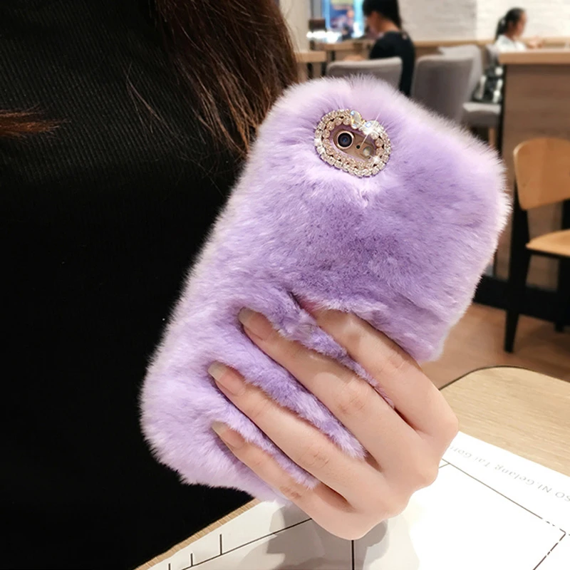 New Lady Fashion Colorful Rabbit Hair Bling Diamond Plush Furry TPU Back Cases Cover for IPhone 6/6S Plus 7/7Plus Wholesale | Мобильные