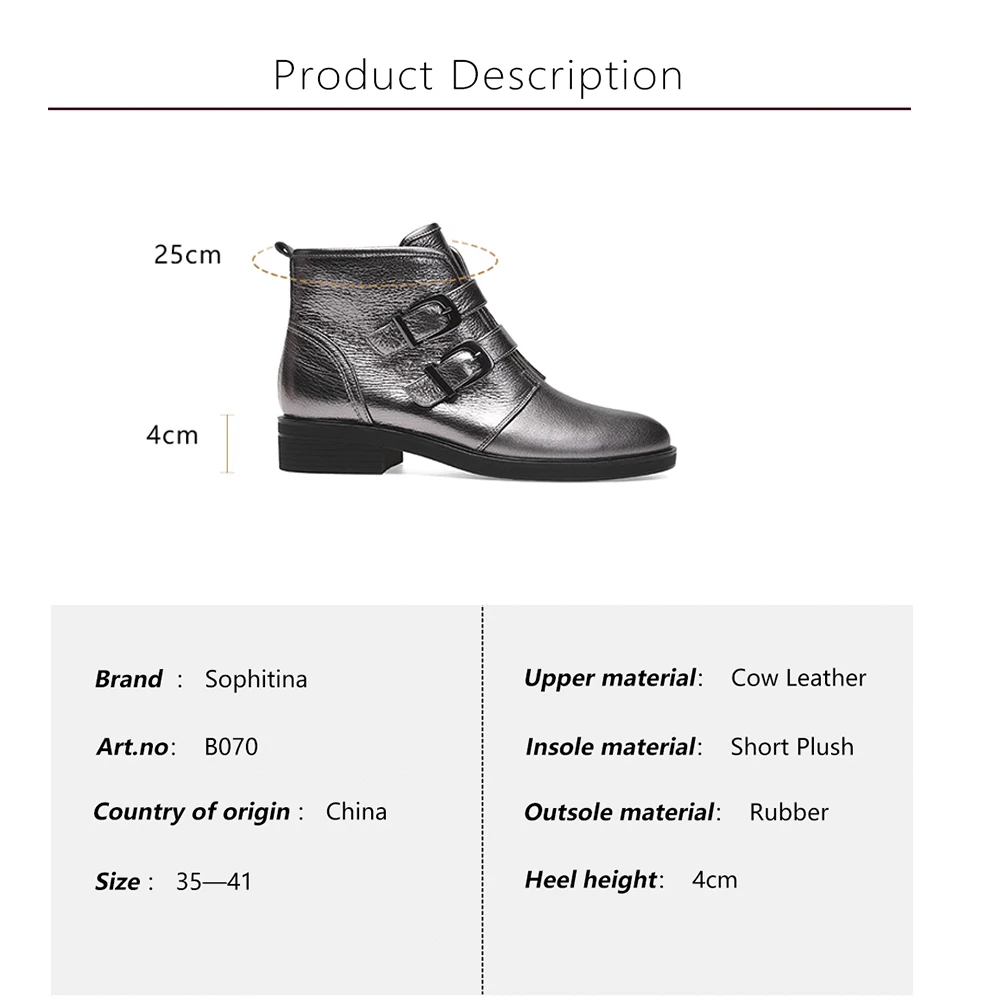 

SOPHITINA Handmade Motorcycle Boots Fashion Solid Square Heel Genuine Leather Round Toe Ankle Boots High Quality Woman Shoes B70