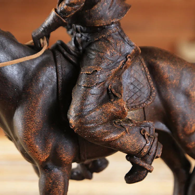 

American vintage cowboy statue with a vintage home office bar with a resin handicraft