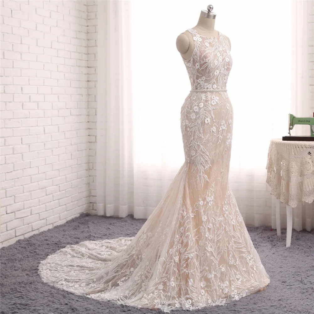 Женское свадебное платье Русалка кружевное с поясом и бисером новинка 2017|bridal