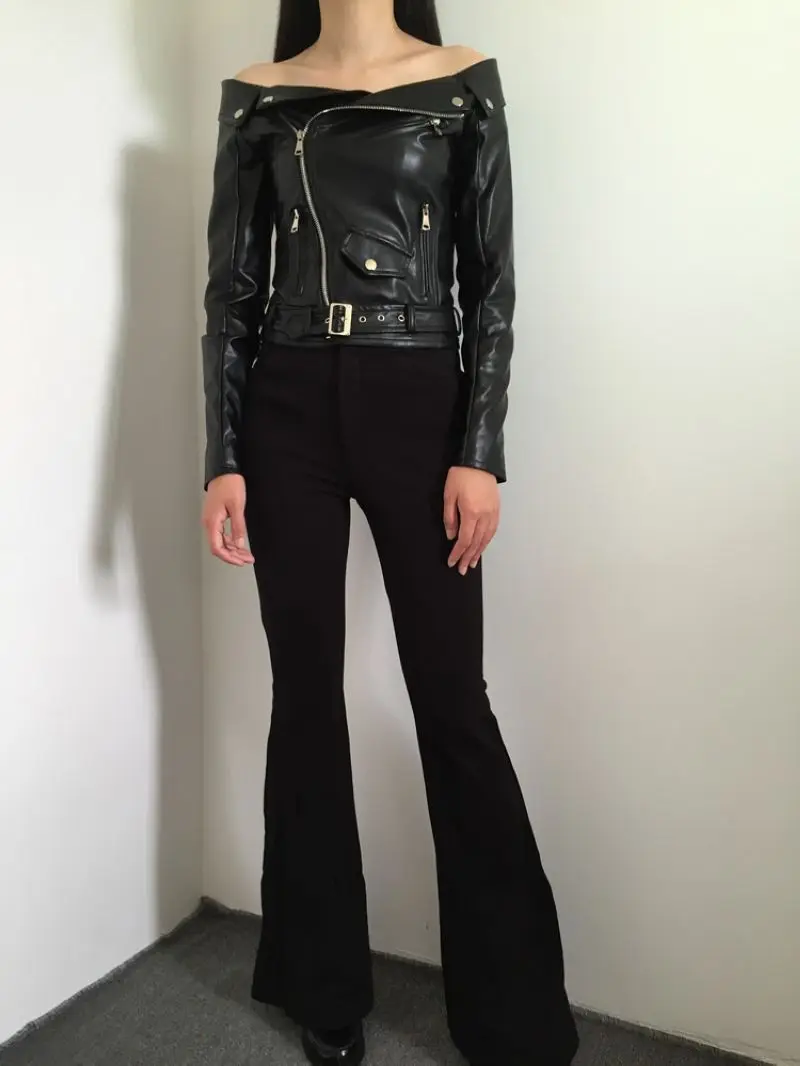 Женская короткая мотоциклетная куртка из искусственной кожи без бретелек на