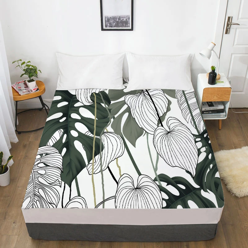 3D HD Digital Print Custom Bed Sheet With Elastic,Fitted Sheet Twin/Full/Queen/King,Nordic Flower cactus Mattress Cover 160x200 - Цвет: Flower -07