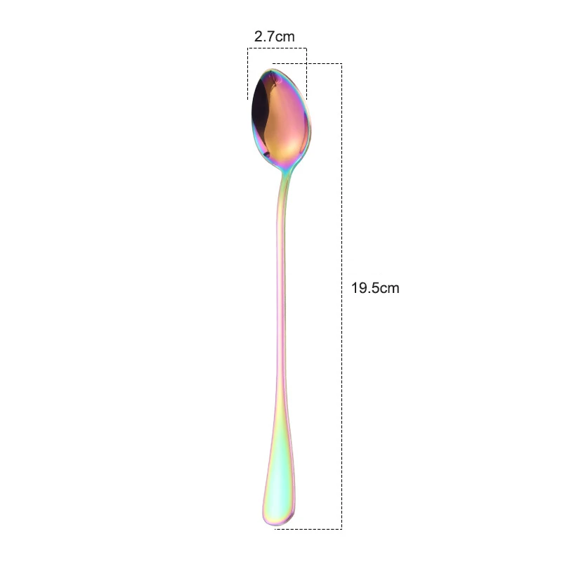 Colorful sharp spoon Tofok 1 шт. красочная кофейная ложка с длинной ручкой Десерт Мороженое Медовый торт круглая ложечка из нержавеющей стали кухонная посуда поставка - Цвет: Colorful sharp spoon