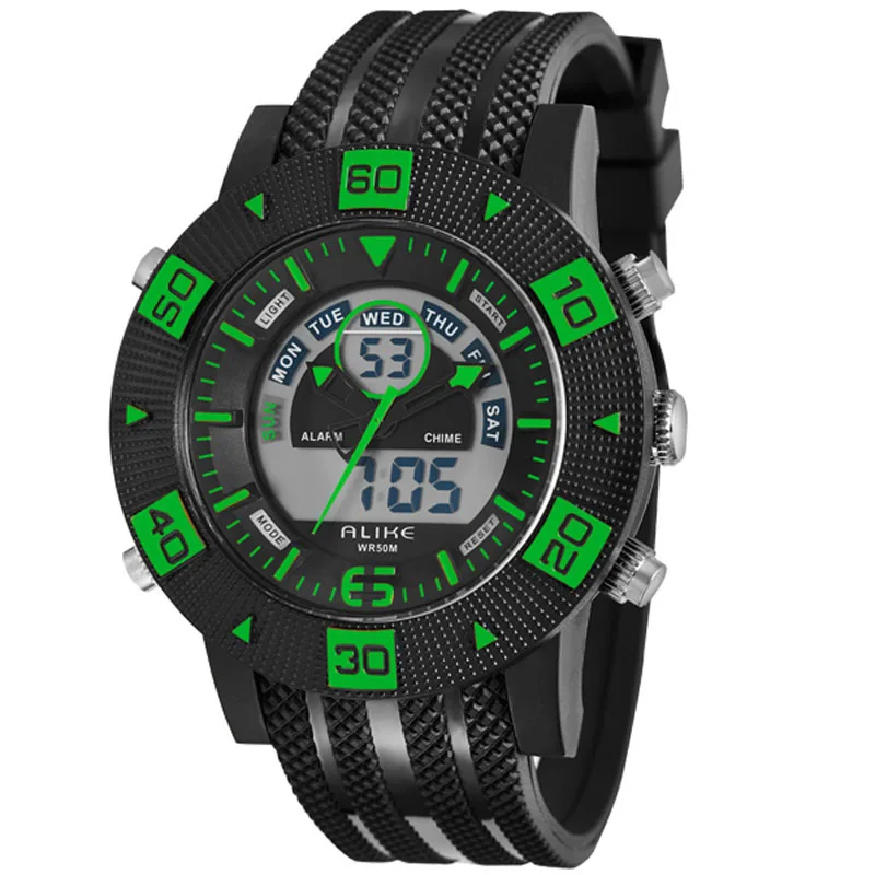 Мужские спортивные часы ALIKE с двойным циферблатом будильником секундомером
