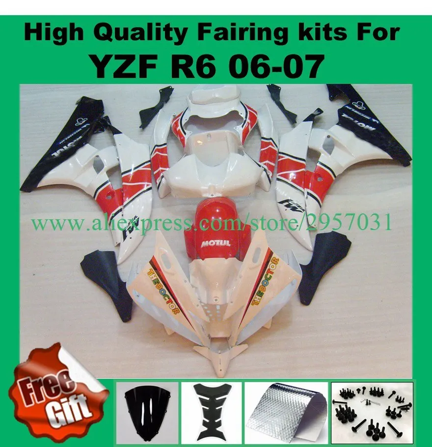 Инъекции Обтекатели + 9 подарки для YZF R6 2006 2007 YZFR6 Yamaha YZF600 06 07 обтекателя Kit #8d629 белый