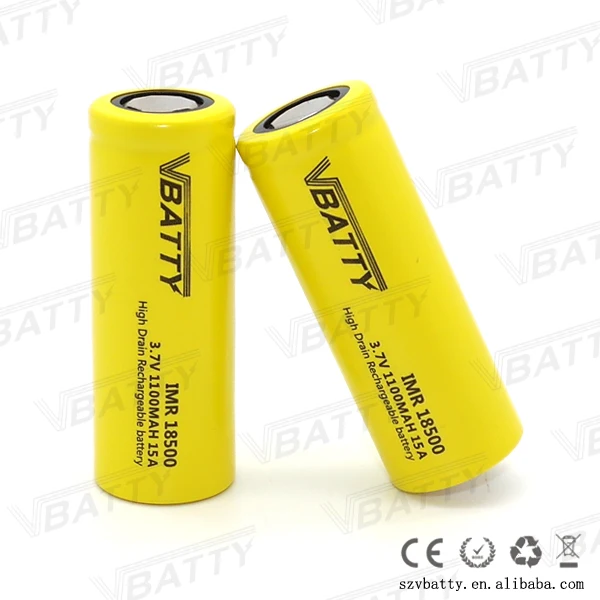 2 Шт./лот Vbatty IMR18500 3.7 В 1100 МАч Аккумулятор 18500 Литиевая литий-ионных Batteies 15A для ecigs