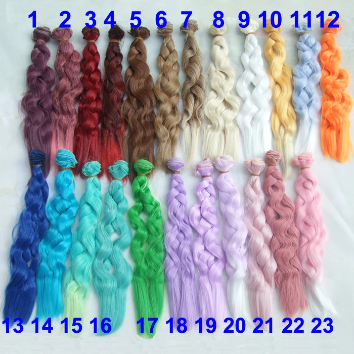 

Factory wholesales 25cm long small curly BJD doll hair rainbow color wavy thickhandmade fabric doll wigs
