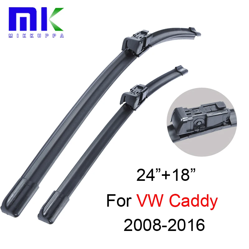 

Wiper Blades For VW Caddy Fit Push Button Arms 2008-2016, 24"+18" Silicone Rubber Windshield Windscreen Auto Car Accessories
