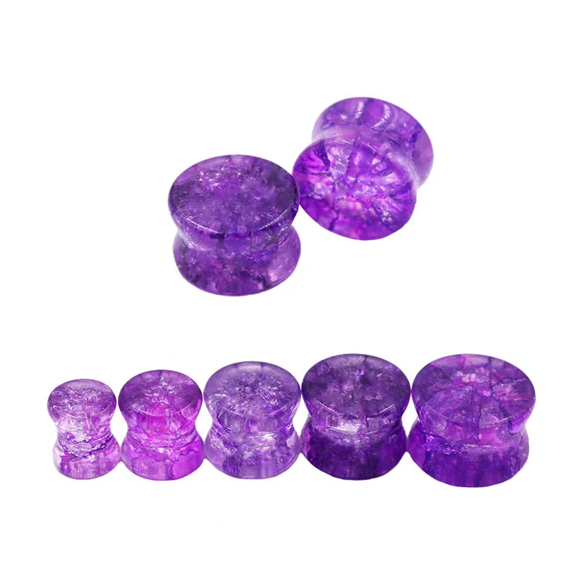 Фиолетовый прозрачный Стекло органического камня седло Flared Плоть Туннели Ухо