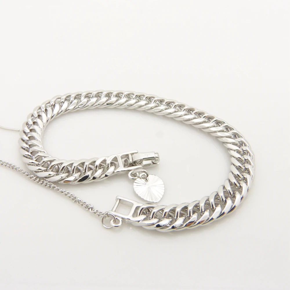 

8mm Wide Double Curb Bracelet White Gold Filled Solid Bracelet For Women Men