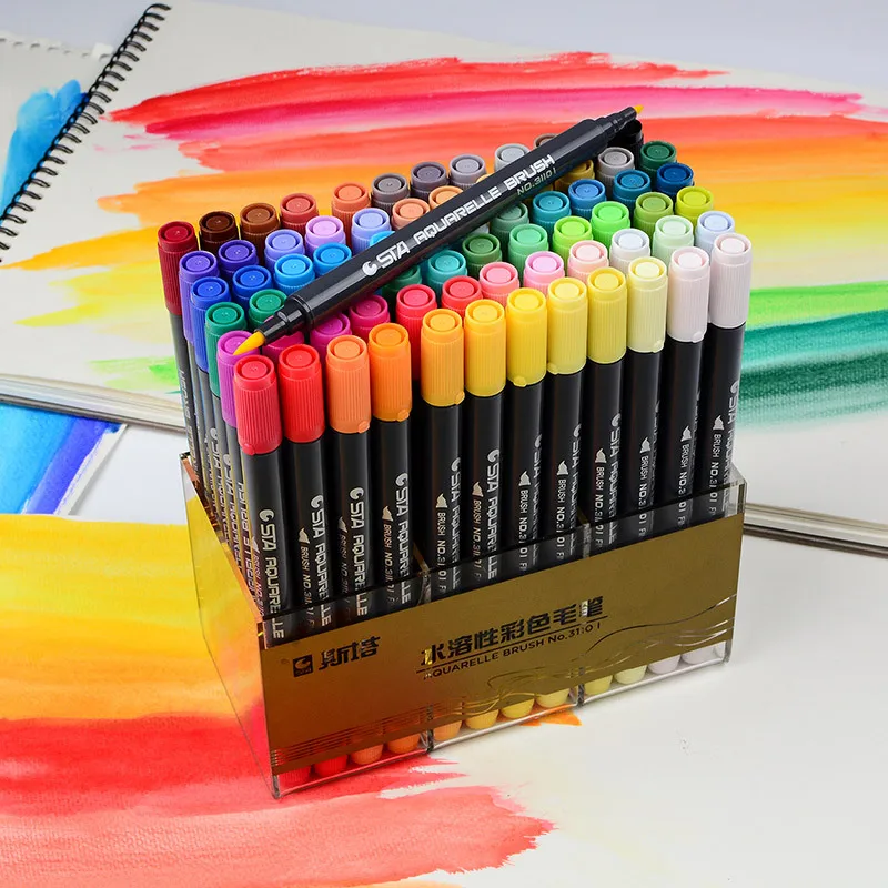 STA3110 80 Color Art Markers Double Head Watercolor Brush Pen For Drawing Stationery Dual Tip Design Sketch Manga | Канцтовары для