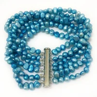7 5 inches 6 rows 6 7mm blue natural freshwater nugget baroque pearl bracelet