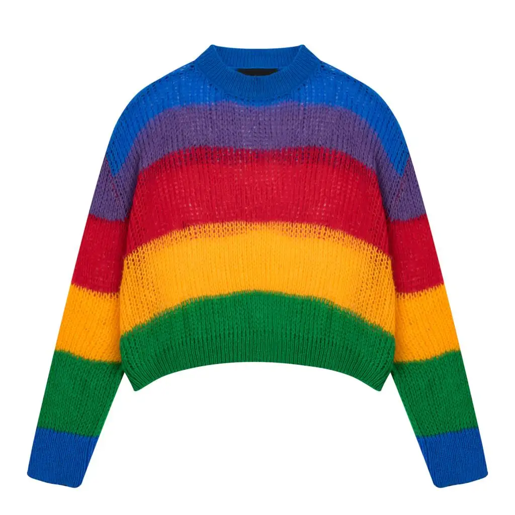 Autumn Winter New Ladies Pullover Sweater Colourful Thin Knitted Tops Loose Short Woolen Sweaters Fashion Women Streetwear | Женская