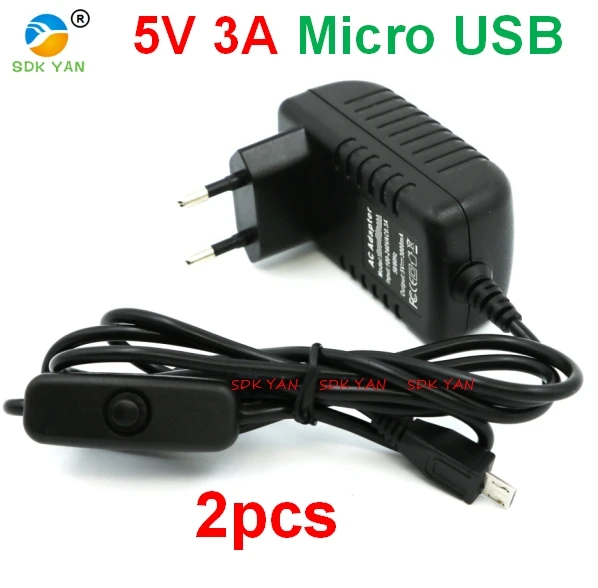 2 шт. 5V 3A ЕС Raspberry Pi 3 Питание кнопка переключения Micro USB Интерфейс мощность Зарядное