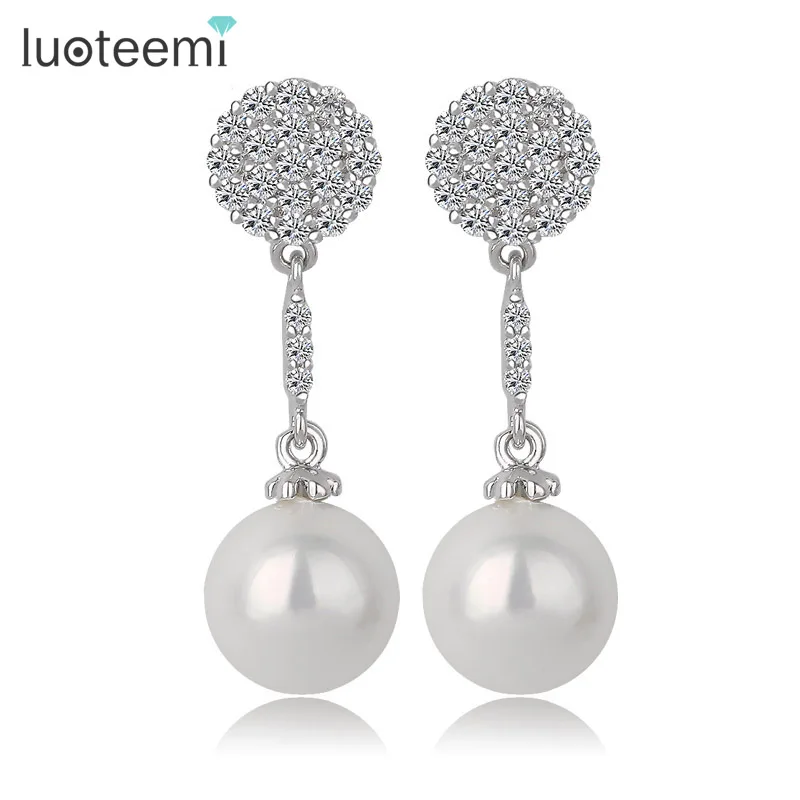 

LUOTEEMI Europe Design Long Dangle Simulated-Pearl Earring Elegant Jewelry for Women Bridal