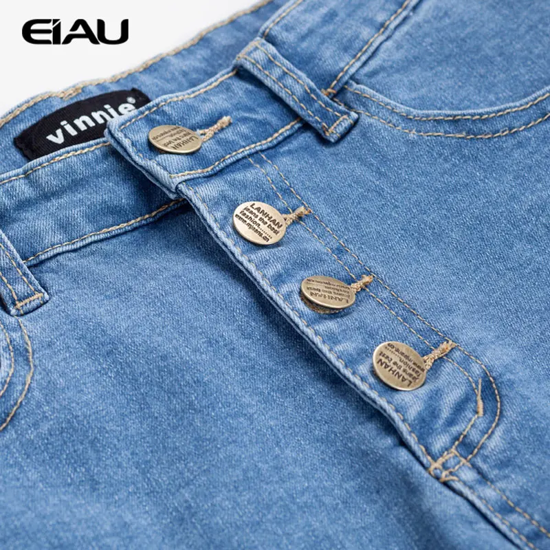 Мода Упругие Высокая Талия Шорты 4 Кнопки Кисти Нерегулярные Feminino Джинсовые для