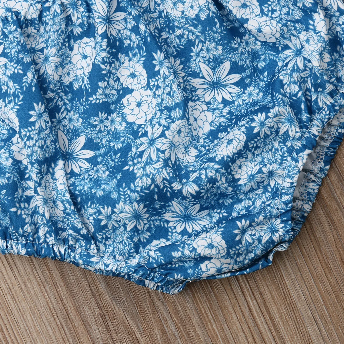 

Newborn Baby Girls Floral Ruffle Short Sleeve Romper Outfits One-Piece baby girl clothes-Blue Age 0-24M