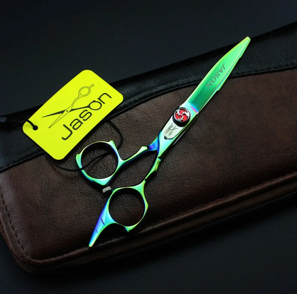 5 дюймов бренд Jason Высший сорт зеленые Парикмахерские ножницы Япония 440C 62HRC Bang Cut