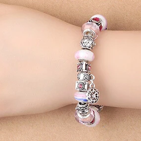 Free Shipping Women 925 Silver Crystal Beads Glass Bead Charm Fit Pandora Bracelet Flower Round Pendant Safety Chain Stopper | Украшения и