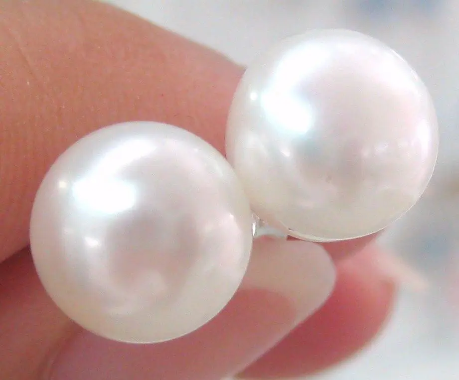 

10mm charming Natural south sea white shell 925 sterling silver stud earrings
