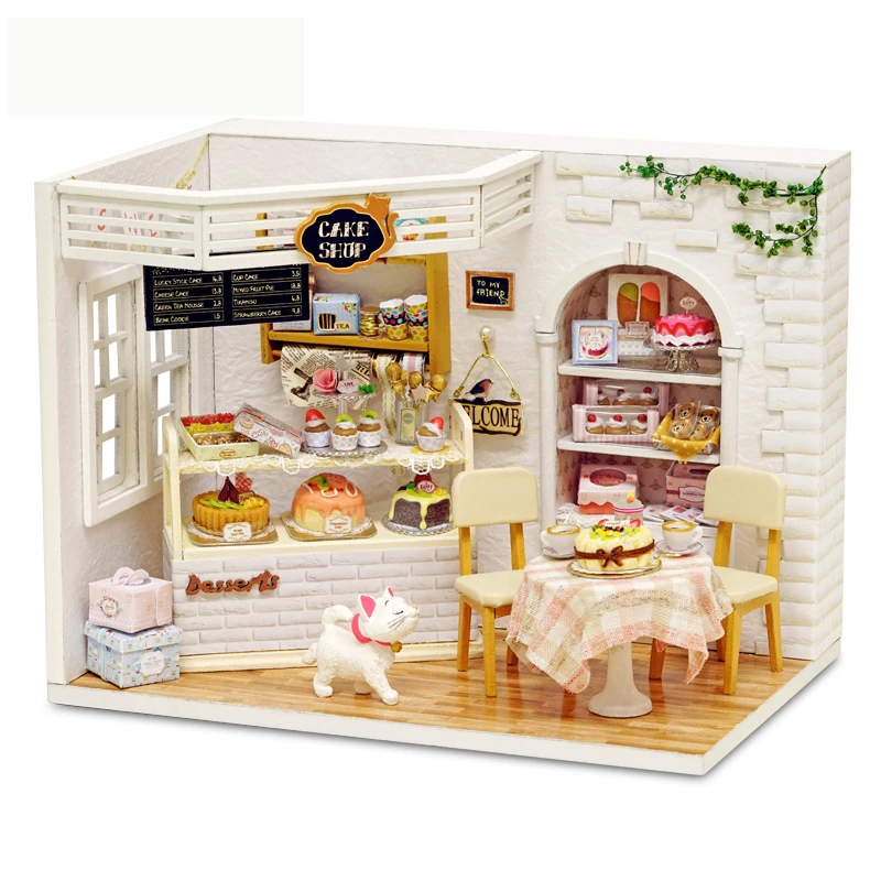 Деревянный Кукольный дом ручной работы розовая и Золотая мебель миниатюры