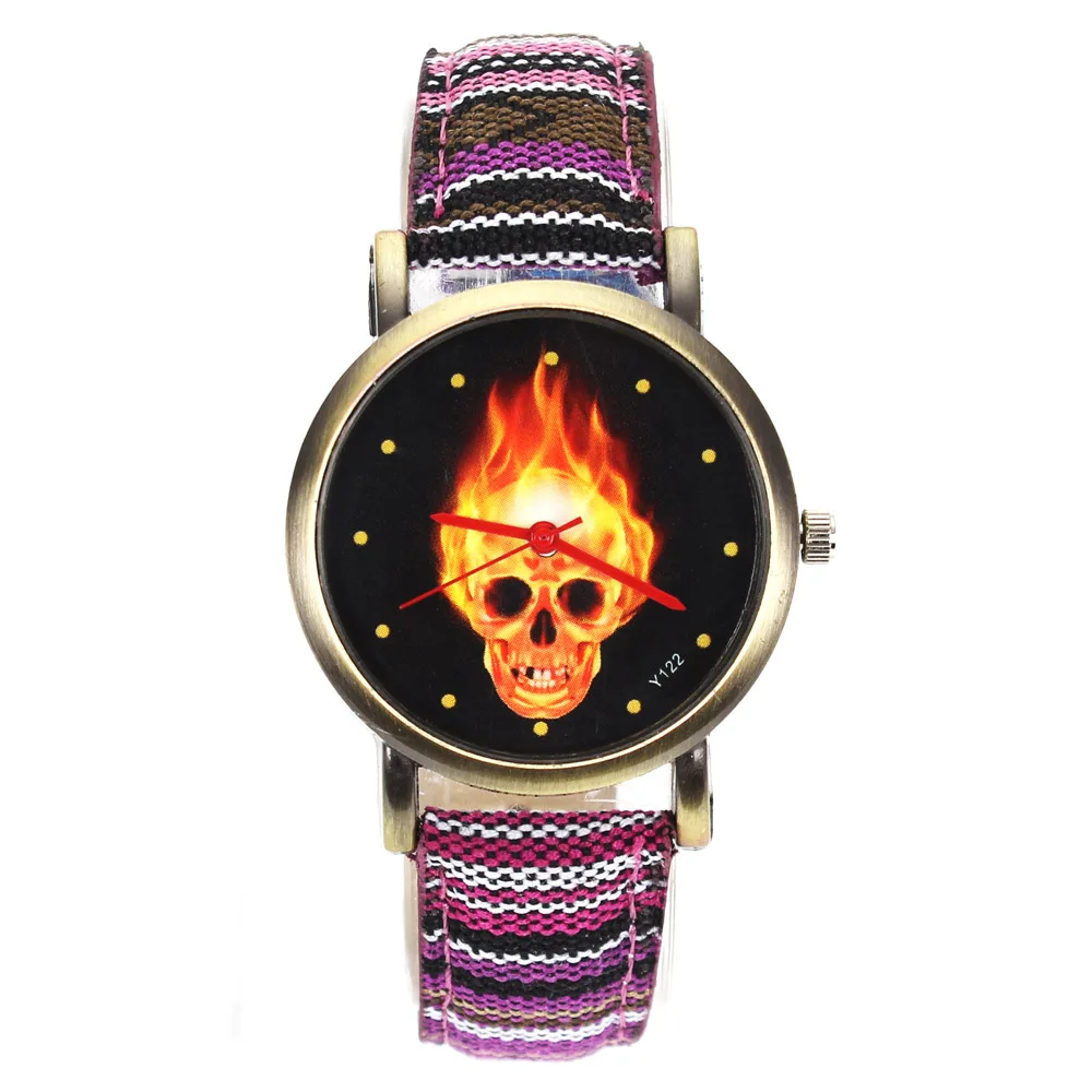 Женские/мужские наручные часы Fire Hot Dark burn Skull для Хэллоуина Холщовый ремешок