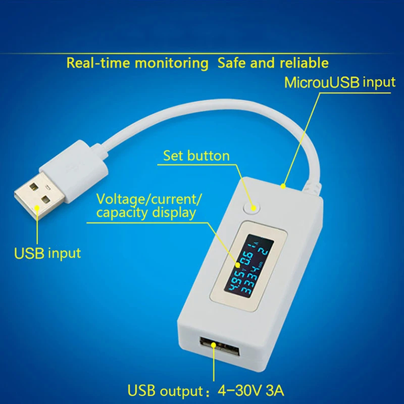 KALAIDUN Вольтметр Амперметр USB Тестер Цифровой Дисплей Мобильная мощность мини