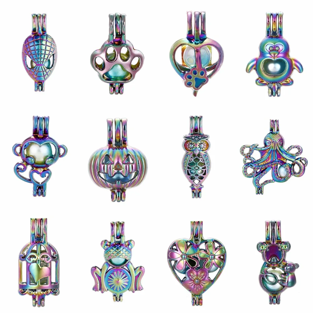 5 шт. радужные цветные бусины с изображением Человека паука пингвина цветка