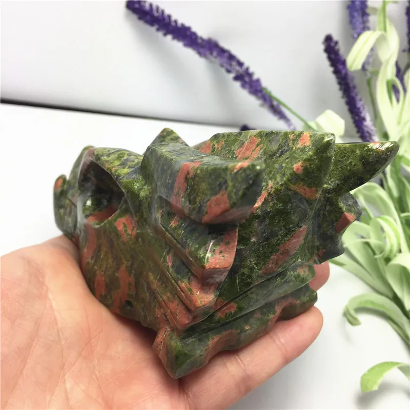 Large Natural Green Nakite Crystal Dragon Head Skull Hand Carved Gemstone Reiki Healing Chakra Stone Home Decoration | Дом и сад