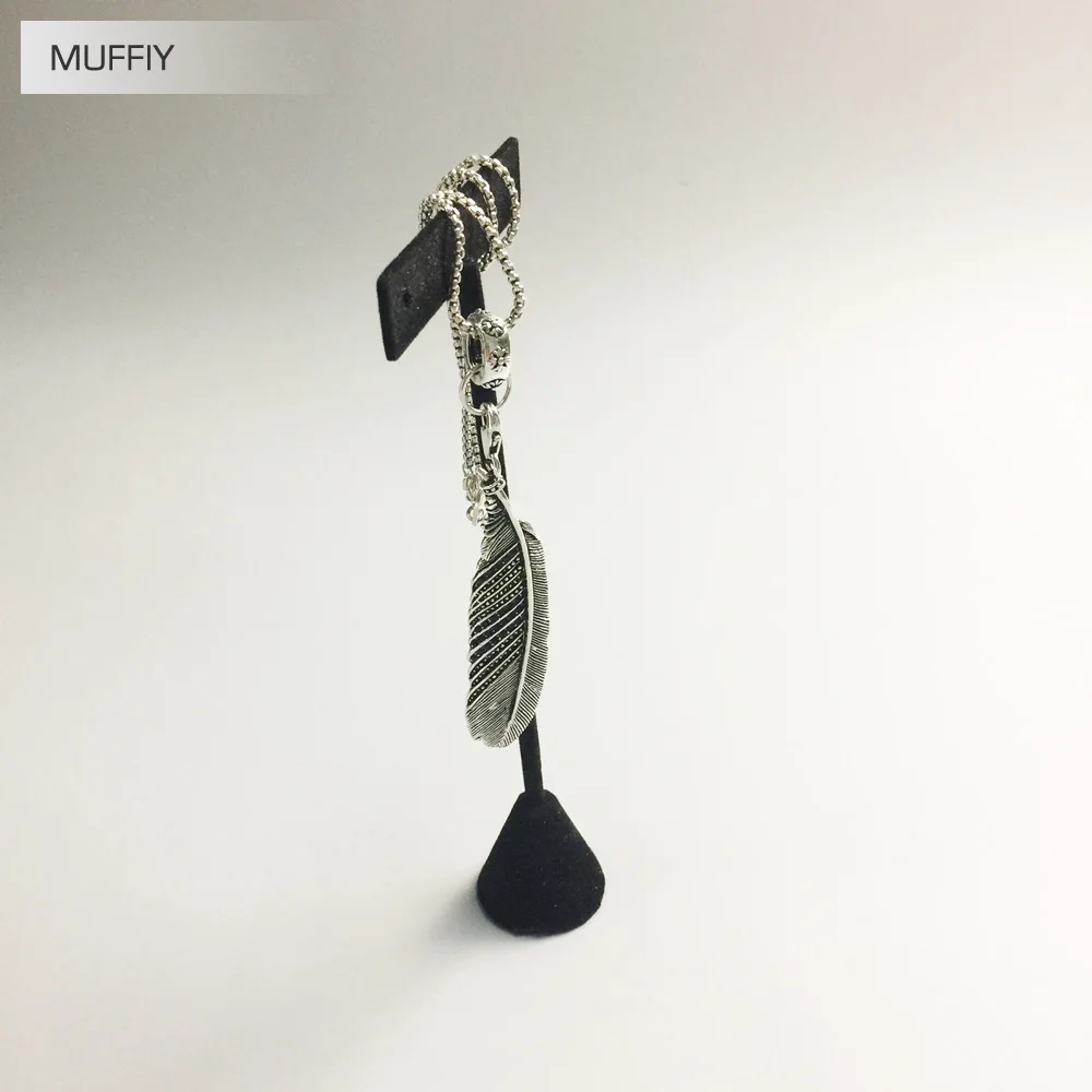 Кулон в виде пера для ожерелья Стерлинговое Серебро 925 пробы затемненный черный