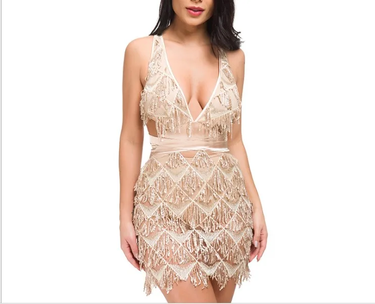 2019 летнее женское сексуальное платье с открытой спиной расшитое блестками
