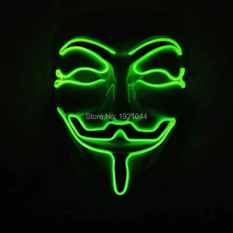 

Fashion Classic Holloween masquerade mask full face EL wire V for VENDETTA mask 10 Colors LED Neon Rope Tube 100pcs