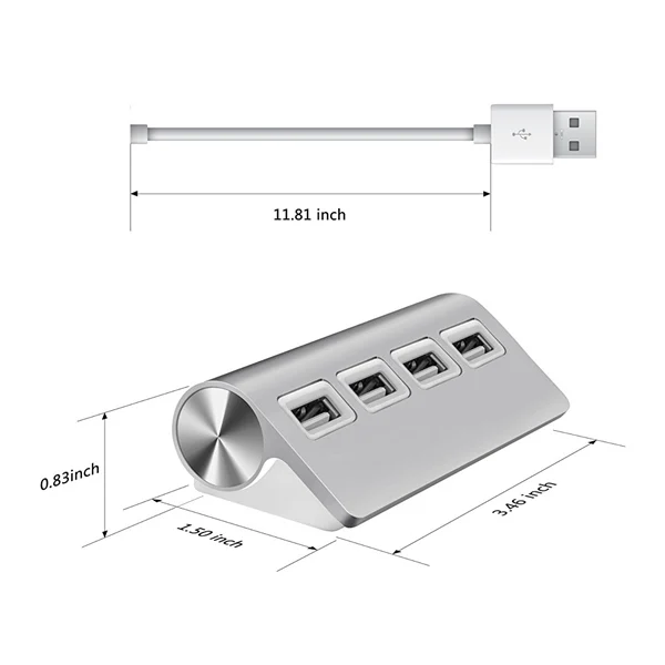 Премиум 4-портовый алюминиевый usb-хаб с 11-дюймовым экранированным кабелем для iMac