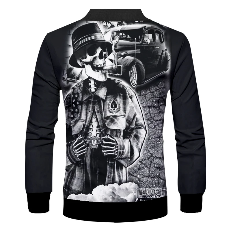 

UJWI Men's Jacket 2019 Spring and autumn new style 3D Printed Colorful skull Zipper Jacket Men's Long Sleeve Jacket 6XL