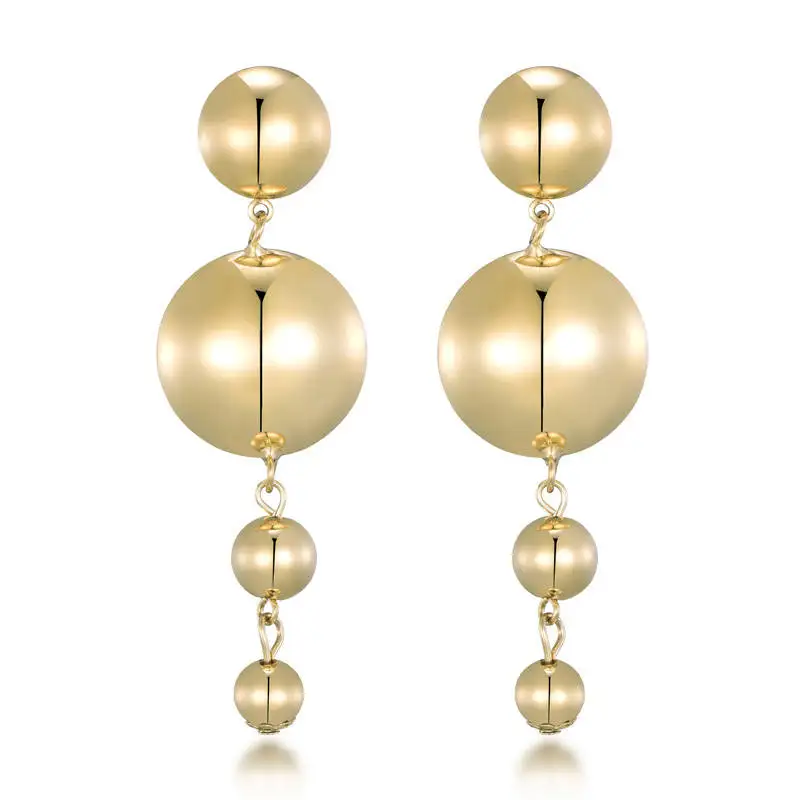 Женские серьги подвески золотого цвета круглые с подвесками в виде шара