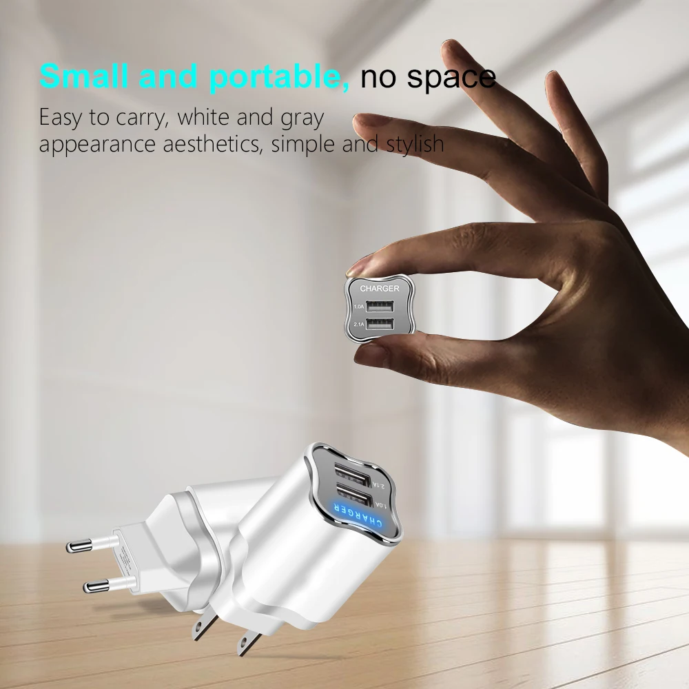 EU/US Plug 2 Port USB Charger 5V 2.1A Wall Adapter Phone Samsung S9 Millet Tablet Portable Usb Charging | Мобильные телефоны и
